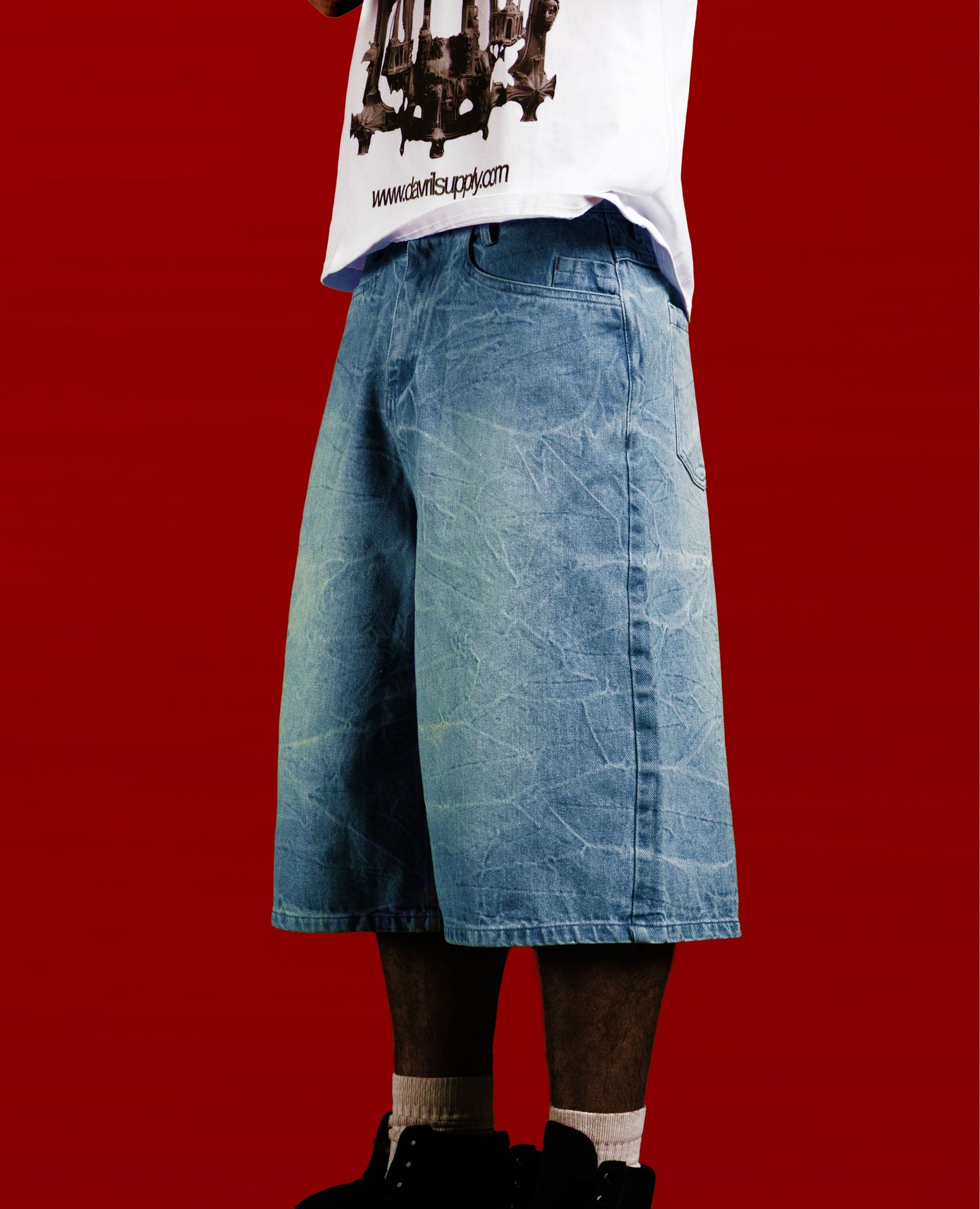 CRUSHED DENIM JORT