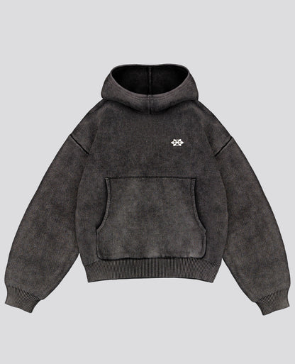 WASHED BLACK HOODED KNIT