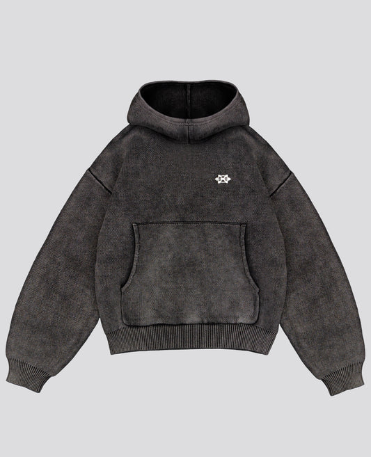 WASHED BLACK HOODED KNIT